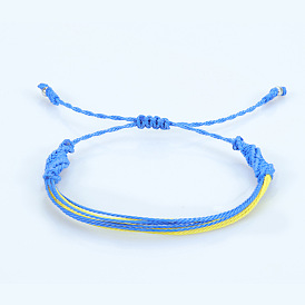 Bracelet tissé en fil de cire bleu et jaune - bracelet à main ukrainien.