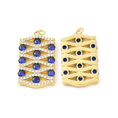 Rack Plating Eco-Friendly Brass Micro Pave Cubic Zirconia Pendants, Lead Free & Cadmium Free & Nickel Free, Rectangle