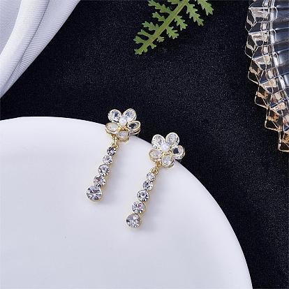 Flower Dangle Drop Stud Earrings Cubic Zirconia Crystal Rhinestone Pearl Flower Drop Earrings Party Christmas Wedding Jewelry Gifts for Women