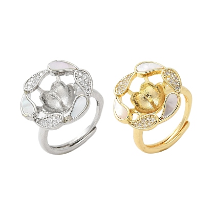 Цветочная латунная оболочка и кубический цирконий регулируемые оправы колец, за половину пробурено бисера, стойки покрытие, долговечный, без свинца и без кадмия