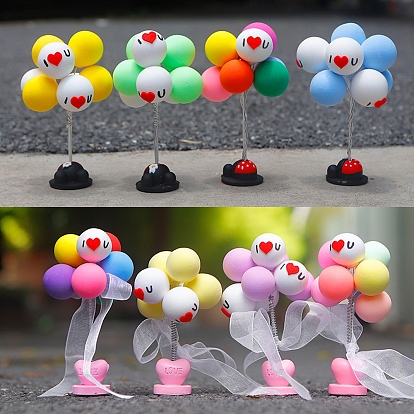 Valentine's Day Cute Clay Spring Balloon Ornament, Heart Base for Car Interior Center Console Decorations