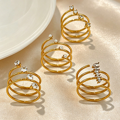 304 Stainless Steel & Imitation Pearl Cuff Open Rings, Real 18K Gold Plated