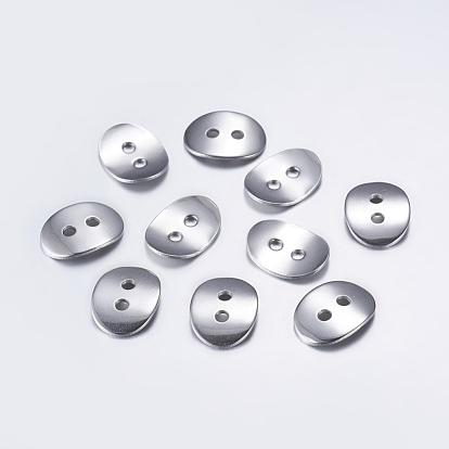 304 Stainless Steel Buttons, 2-Hole, Oval