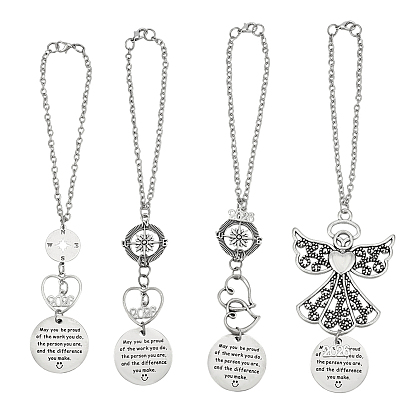 4 шт. плоские круглые подвесные украшения из сплава, с железной кабельных цепей, для подвесных украшений на зеркало заднего вида