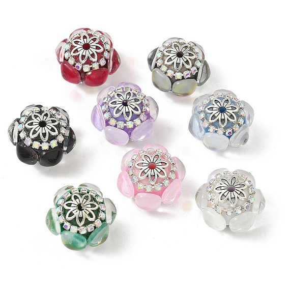 Акриловые бусины-рондели со стразами, со сплавом и стеклом, для ручек с бусинами, брелки и украшения, старинное серебро и серебро