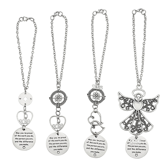 4 шт. плоские круглые подвесные украшения из сплава, с железной кабельных цепей, для подвесных украшений на зеркало заднего вида