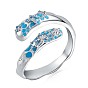925 Sterling Silver Open Cuff Ring with Clear Cubic Zirconia, Deep Sky Blue Enamel Finger Ring for Women