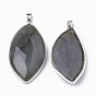 Natural Labradorite Pendants, with Platinum Tone Iron Brass Findings, Nuggets