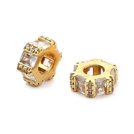 Латунные микро проложить Цирконий Европейский бисером, плоско-круглые, стойки покрытие, долговечный, без кадмия и без свинца