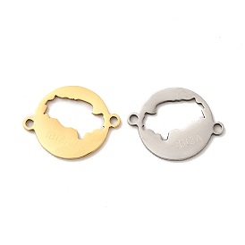 201 Stainless Steel Connector Charms, Flat Round with Ibiza Map