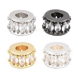 Латунь микропаве прозрачный кубический цирконий европейский бисер, колесо рондель, бусина с большим отверстием, долговечный, стойки покрытие, без свинца и без кадмия