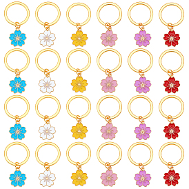24шт 6 цвета сплав эмаль цветок брелок, с кольцом сплава
