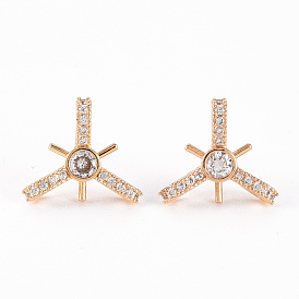 Brass Micro Pave Clear Cubic Zirconia Stud Earrings Findings, for Half Drilled Bead, Nickel Free, Knot