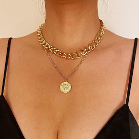 Exaggerated Retro Hip Hop Necklace for Women with Minimalist Double Layer Collarbone Chain