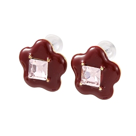 Серьги-гвоздики из сплава и смолы ко Дню святого Валентина, со стразами, цветок, золотые