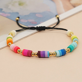 Rainbow Clay Bracelet for Couples, Bohemian Style Adjustable Wristband with Simple Design