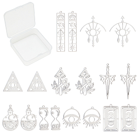 18Pcs 9 Style 201 Stainless Steel Pendants, Laser Cut, Tarot Theme, Sword & Rectangle & Eye & Sand Clock & Mushroom