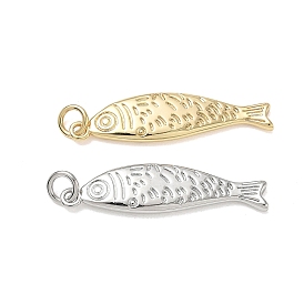 Brass Pendants, Fish Charms, Cadmium Free & Lead Free, Rack Plating, Long-Lasting Plated