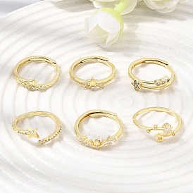 Brass Micro Pave Clear Cubic Zirconia Finger Rings for Women, Star, Rack Plating, Long-Lasting Plated, Cadmium Free & Lead Free