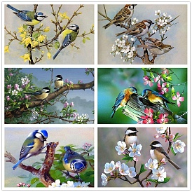 DIY Rectangle Bird & Flower Pattern Diamond Painting Kits, Including Canvas, Resin Rhinestones, Diamond Sticky Pen, Tray Plate and Glue Clay