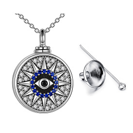 Stainless Steel Evil Eye Urn Ashes Necklaces, Mini Cinerary Casket & Perfume Bottle Pendant Cable Chain Necklaces for Women Men