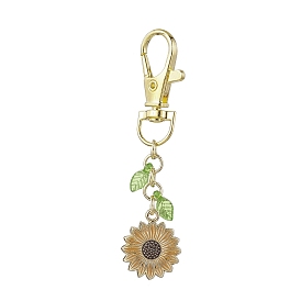 Sunflower Alloy Enamel Pendant Decorations, Leaf Transparent Acrylic and Swivel Lobster Claw Clasps Charm
