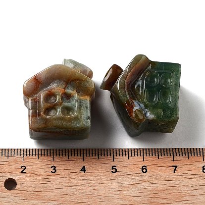 Gemstone Carved House Figurines, for Home Office Desktop Feng Shui Ornament