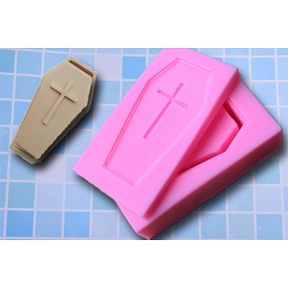 Halloween Theme Coffin with Cross Silicone Mold, Storage Box Mold, Resin Casting Mold