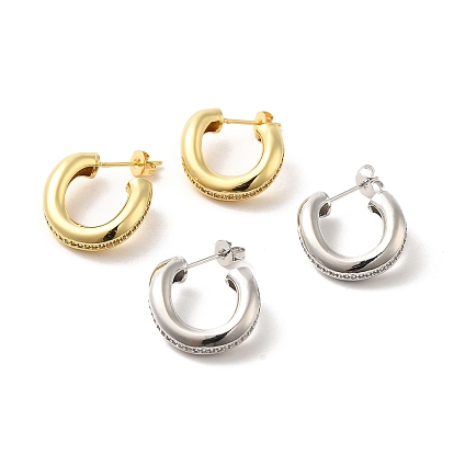 Brass Micro Pave Cubic Zirconia Stud Earrings, Half Hoop Earrings