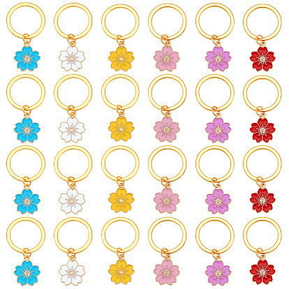 24шт 6 цвета сплав эмаль цветок брелок, с кольцом сплава
