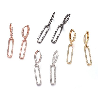 Латунь Leverback серьги, с кубического циркония, овальные, прозрачные