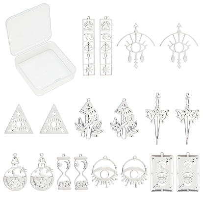 18Pcs 9 Style 201 Stainless Steel Pendants, Laser Cut, Tarot Theme, Sword & Rectangle & Eye & Sand Clock & Mushroom
