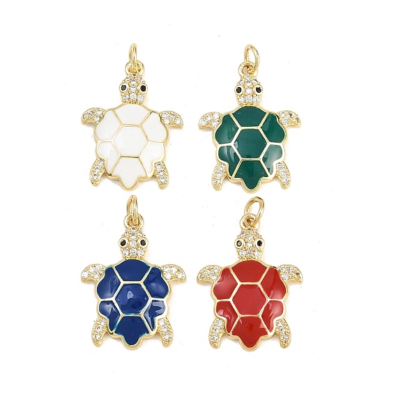 Латунные микро проложить кубического циркония подвески, с эмалью, черепаховые чары, долговечный, стойки покрытие, без свинца и без кадмия, реальный 18 k позолоченный