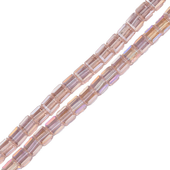 Electroplate Transparent Glass Beads Strands, Faceted, Cube