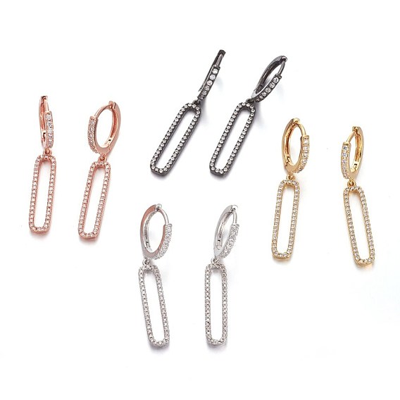 Brass Leverback Earrings, with Cubic Zirconia, Oval, Clear