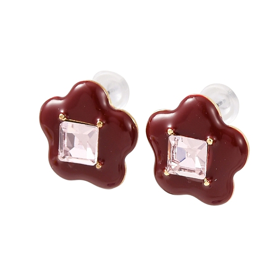 Серьги-гвоздики из сплава и смолы ко Дню святого Валентина, со стразами, цветок, золотые