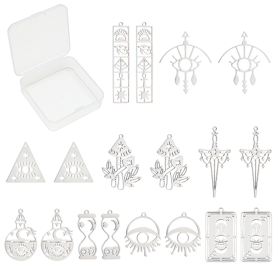 18 PC 9 Stil 201 Edelstahlanhänger, Laserschnitt, Tarot-Thema, Schwert & Rechteck & Auge & Sand Uhr & Pilz