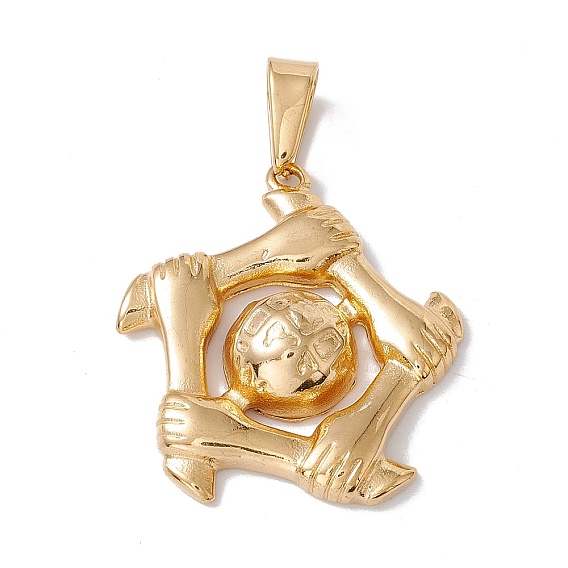 PVD Vacuum Plating Unity Theme 304 Stainless Steel Pendants, 5-Hand Pentagon Charm