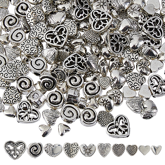 200 шт 10 стили бусины из сплава в тибетском стиле, без кадмия и без свинца, сердце