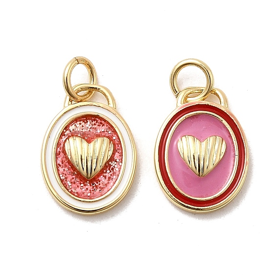 Латунь эмаль подвески, овал с сердечками, стойки покрытие, долговечный, без кадмия и без свинца, реальный 18 k позолоченный, с целью перехода в кольце