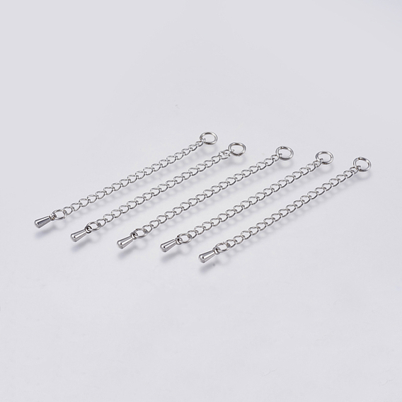 304 Stainless Steel Chain Extender, with Teardrop Chain Tab
