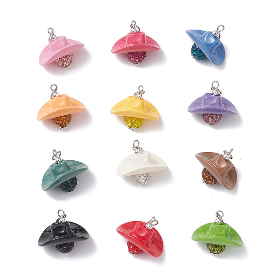 Подвески из непрозрачных акриловых бусин и полимерной глины со стразами, ковбойской шляпе