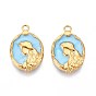 304 подвески из нержавеющей стали, с эмалью, овал с подвеской в виде русалки, реальный 18 k позолоченный, ионное покрытие (ip)