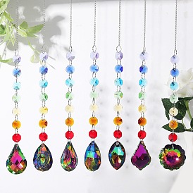 Glass Leaf/Horse Eye/Teardrop/Flower Hanging Ornaments, Rainbow Maker Octagon Tassel Suncatcher for Garden Outdoor Decoration