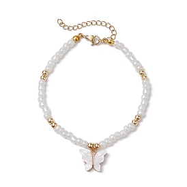 Bracelets à breloques acryliques en alliage papillon, bracelets de perles de graines glsss pour femmes