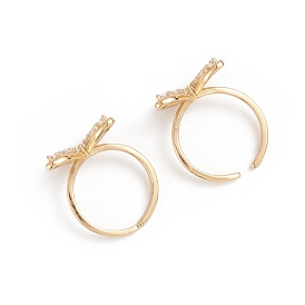 Adjustable Brass Micro Pave Cubic Zirconia Cuff Rings, Open Rings, Long-Lasting Plated, Butterfly