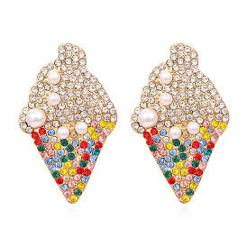 Exaggerated Ice Cream Gemstone Earrings for Women, Luxury Pearl Ear Jewelry