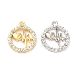 Brass Micro Pave Cubic Zirconia Pendants, Lead Free & Cadmium Free, Long-Lasting Plated, Real 18K Gold Plated, Heart Charm