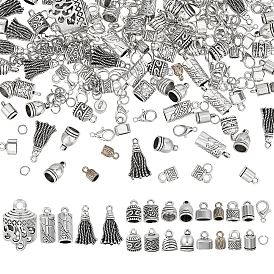 114 шт. 11 стили, концы шнура из сплава в тибетском стиле, Торцевые крышки, без кадмия и без свинца, с 57шт. карабинами и 114шт. соединительным кольцом