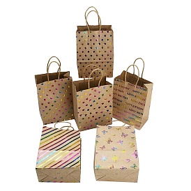 Радужные цветные подарочные сумки из крафт-бумаги с тиснением, Прямоугольные пакеты для покупок с ручками из бумажной бечёвки.